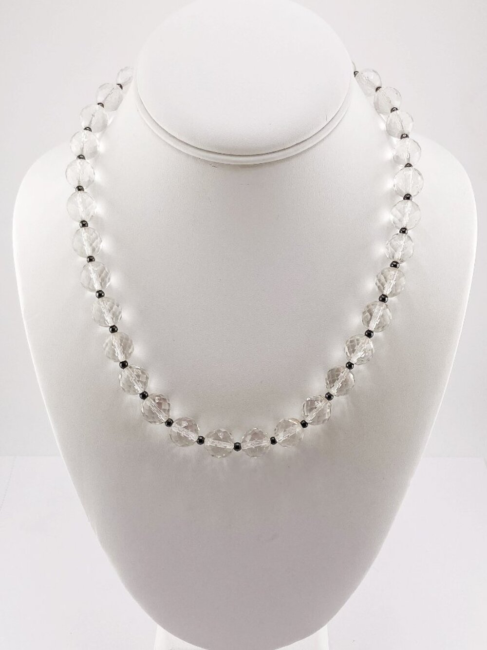 VINTAGE Clear faceted rock crystal bead necklace 1940s 1950s statement jewelry
